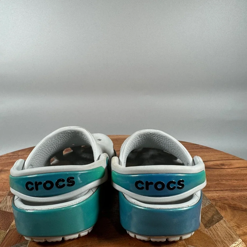 Crocs Kids Bayaband Logo Clog White Teal Iridescent Size C4 Toddler‎ Shoes